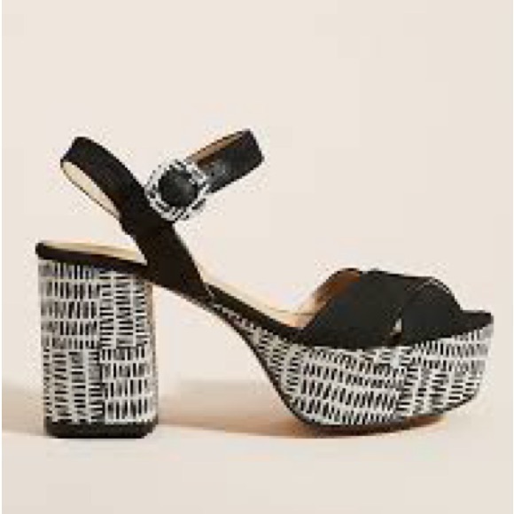 Anthropologie Quincy Platform Heels Black White Size 40 - Picture 1 of 6